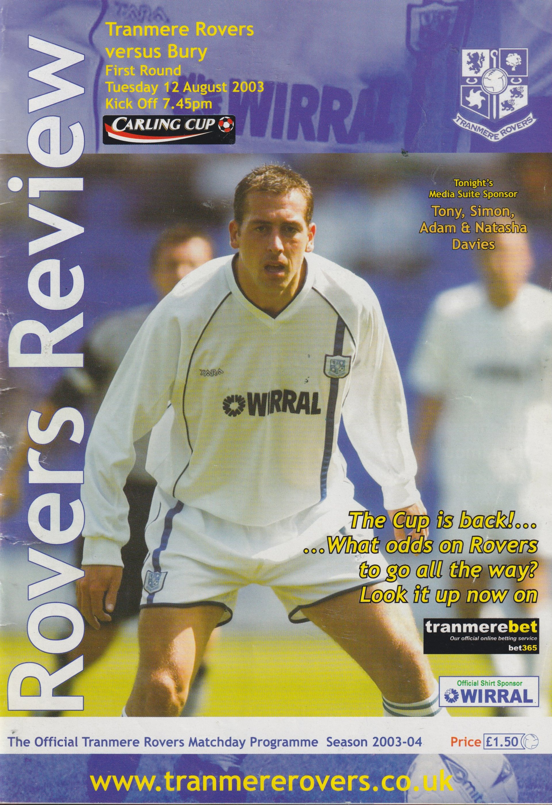 Tranmere Rovers v Bury match programme